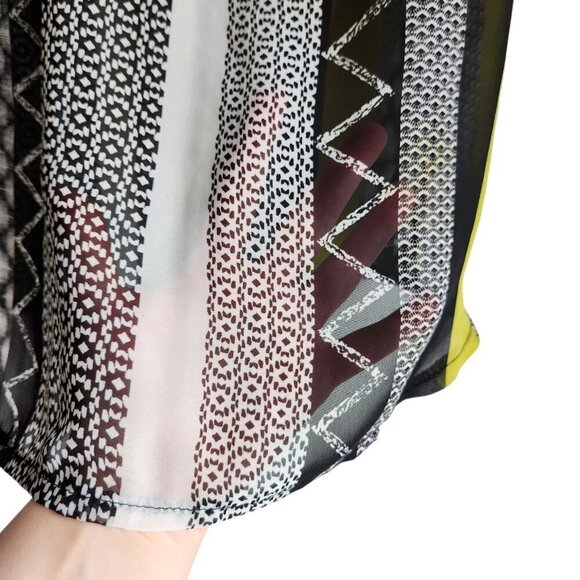 Frank Lyman Sheer Tunic Blouse | US 14 | Black White Lime Half Zip - Picture 5 of 10